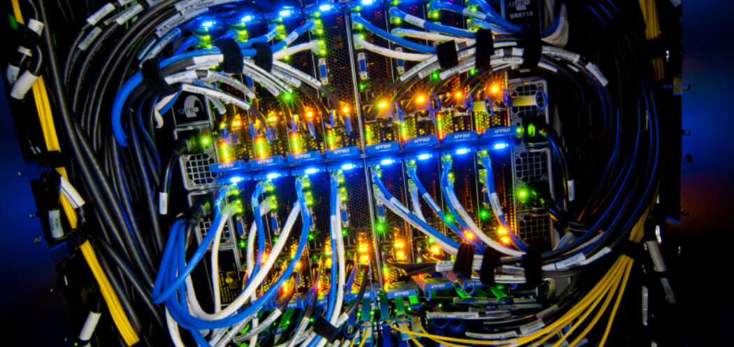 Cables plugged into a server array