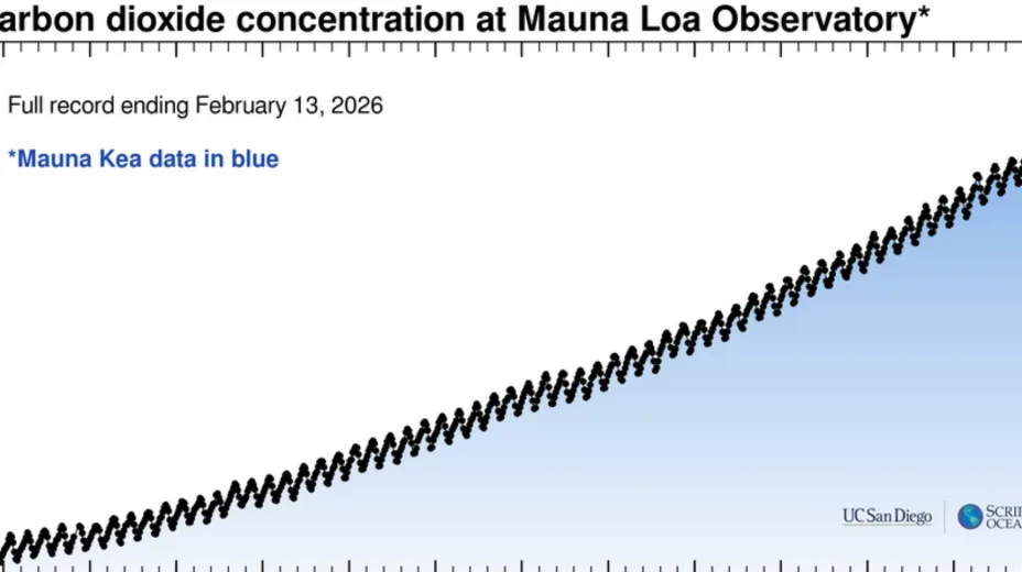 Chart showing rising carbon dioxide concentration at Mauna Loa.